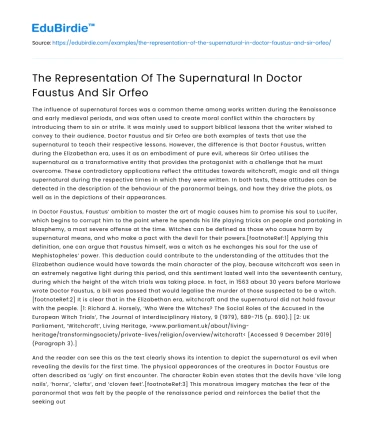 The Representation Of The Supernatural In Doctor Faustus And Sir Orfeo