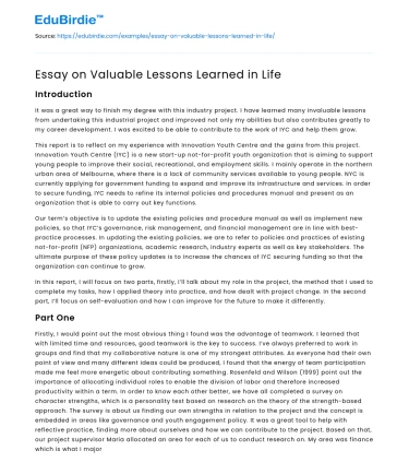 Essay on Valuable Lessons Learned in Life