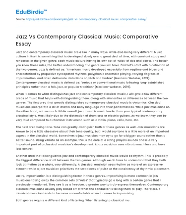 Jazz Vs Contemporary Classical Music: Comparative Essay