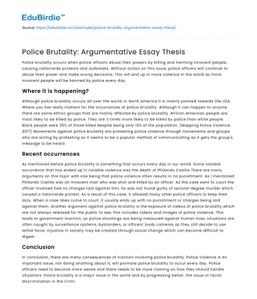 Police Brutality: Argumentative Essay Thesis