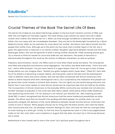 Crucial Themes of the Book The Secret Life Of Bees