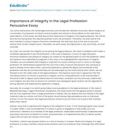 Importance of Integrity in the Legal Profession: Persuasive Essay