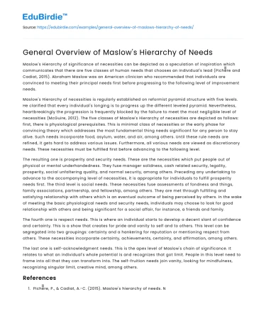General Overview of Maslow’s Hierarchy of Needs
