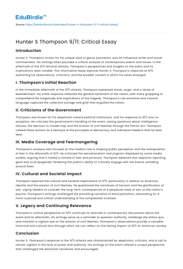 Hunter S Thompson 9/11: Critical Essay