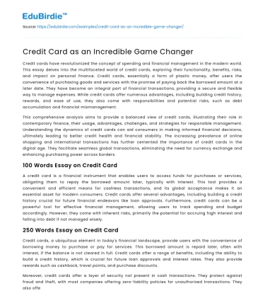 Credit Card as an Incredible Game Changer