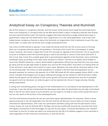 Analytical Essay on Conspiracy Theories and Illuminati