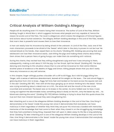 Critical Analysis of William Golding’s Allegory