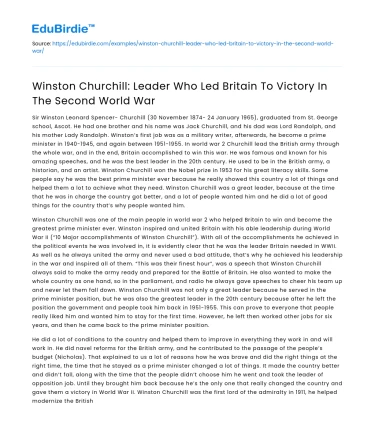 Winston Churchill: Leader of WWII Victory