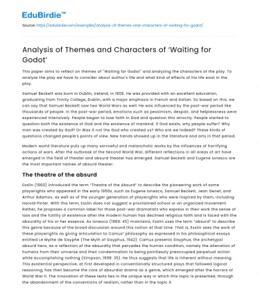 Analysis of Themes and Characters of ‘Waiting for Godot’