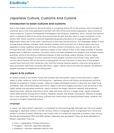 Japanese Culture, Customs And Cuisine