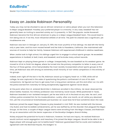 Essay on Jackie Robinson Personality