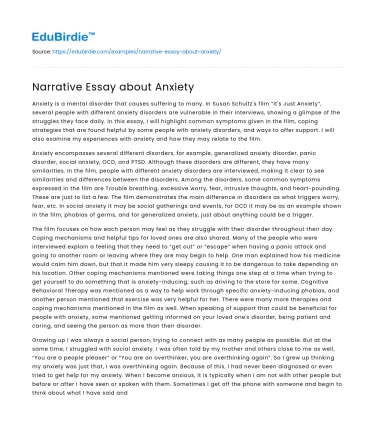 Narrative Essay about Anxiety
