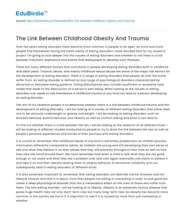 The Link Between Childhood Obesity And Trauma