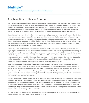 The Isolation of Hester Prynne
