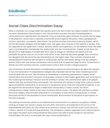 Social Class Discrimination Essay