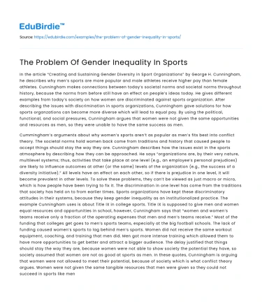 The Problem Of Gender Inequality In Sports