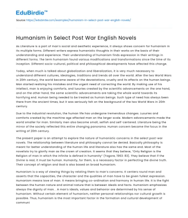 Humanism in Select Post War English Novels