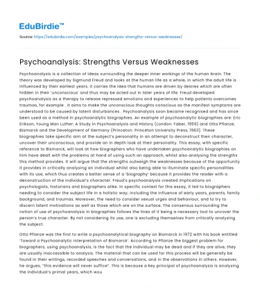 Psychoanalysis: Strengths Versus Weaknesses