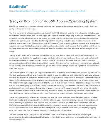Essay on Evolution of MacOS, Apple’s Operating System