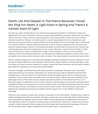 Themes of Death and Light in Dickinson’s Poems