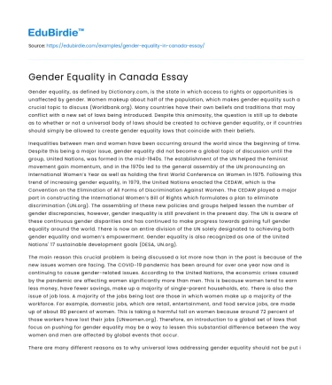 Gender Equality in Canada Essay