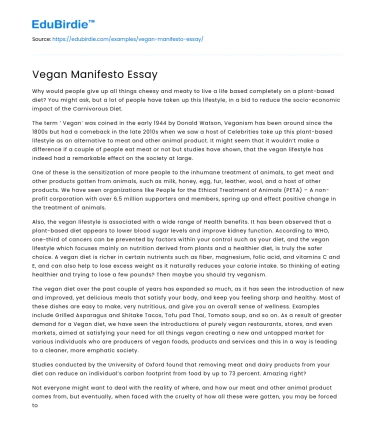 Vegan Manifesto Essay