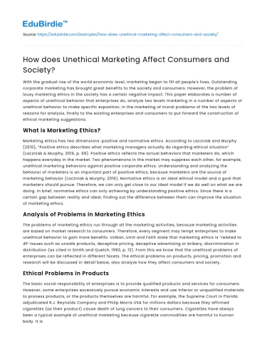 How does Unethical Marketing Affect Consumers and Society?