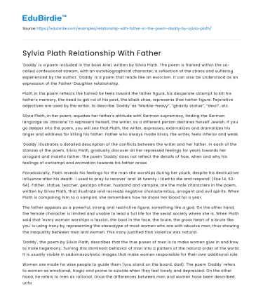Sylvia Plath Relationship With Father