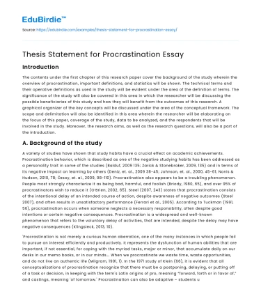 Thesis Statement for Procrastination Essay