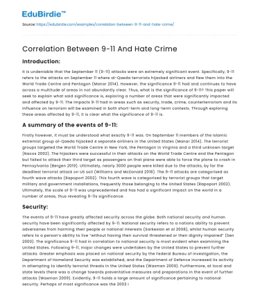 Correlation Between 9-11 And Hate Crime