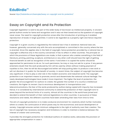 Essay on Copyright and Its Protection