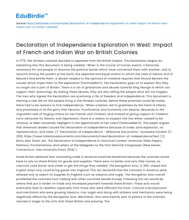 French and Indian War’s Impact on British Colonies in the West