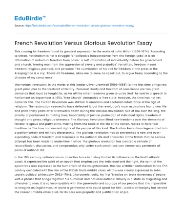 French Revolution Versus Glorious Revolution Essay