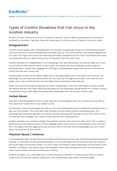 Types of Conflict Situations that Can Occur in the Aviation Industry