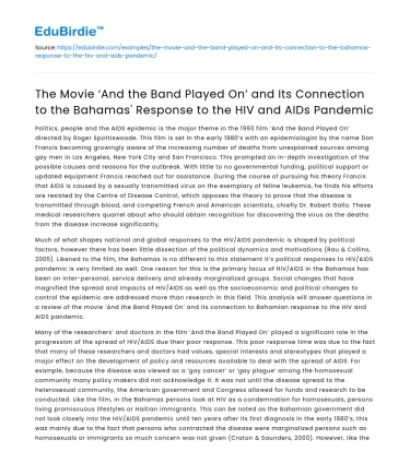 Movie ‘And the Band Played On’ and Bahamas’ Response to HIV/AIDS