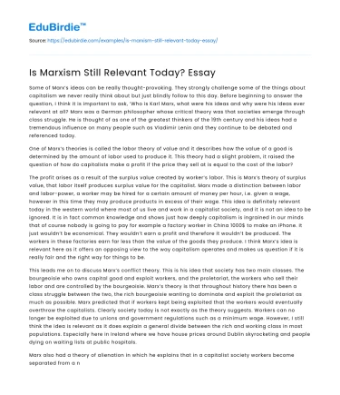 Is Marxism Still Relevant Today? Essay