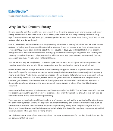 Why Do We Dream: Essay