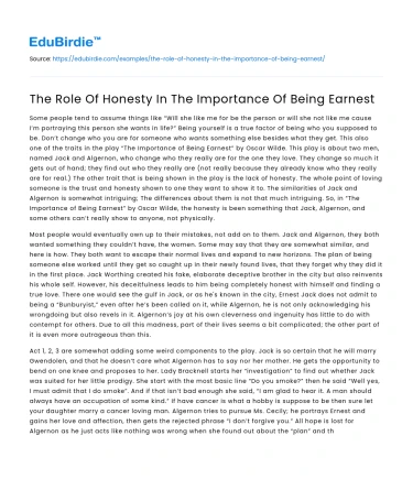 The Role Of Honesty In The Importance Of Being Earnest