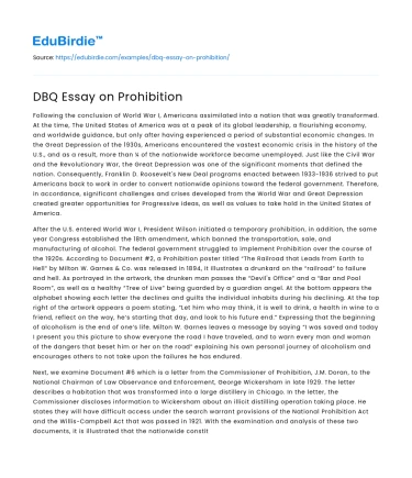 DBQ Essay on Prohibition