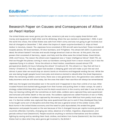 Research Paper on Causes and Consequences of Attack on Pearl Harbor