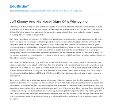 Jeff Kinney And His Novel Diary Of A Wimpy Kid