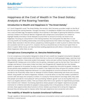 Happiness vs Wealth in The Great Gatsby: Roaring Twenties Analysis