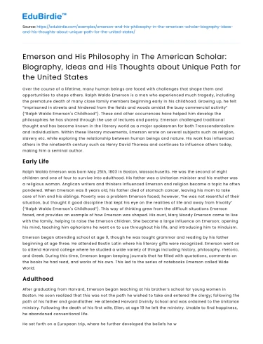 Emerson’s Philosophy in The American Scholar: Biography and Ideas