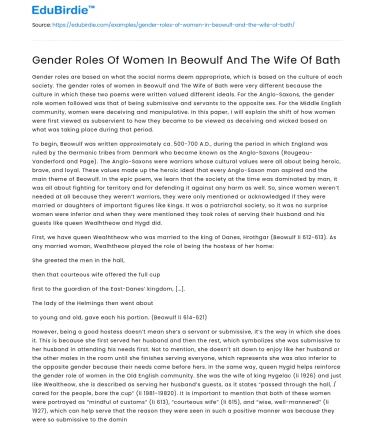 Gender Roles Of Women In Beowulf And The Wife Of Bath