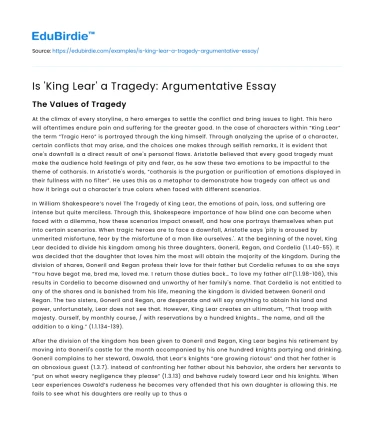 Is ‘King Lear’ a Tragedy: Argumentative Essay