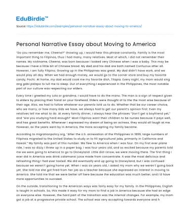 Personal Narrative Essay about Moving to America