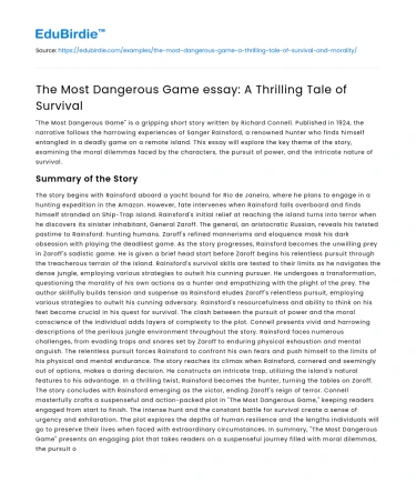 The Most Dangerous Game essay: A Thrilling Tale of Survival