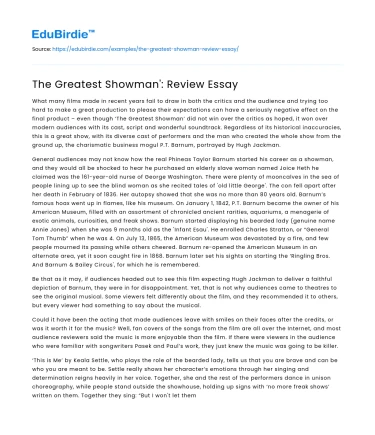 The Greatest Showman’: Review Essay