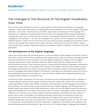 The Changes In The Structure Of The English Vocabulary Over Time