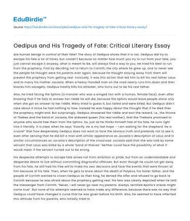 Oedipus and His Tragedy of Fate: Critical Literary Essay
